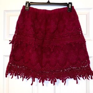 Maroon lace scalloped skirt